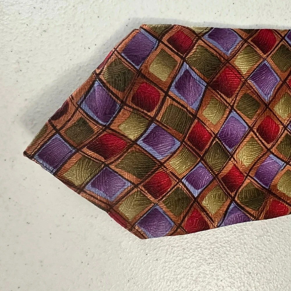 J Garcia Silk Tie Facets II Collection 34 Geometric Diamond Purple Red 2003